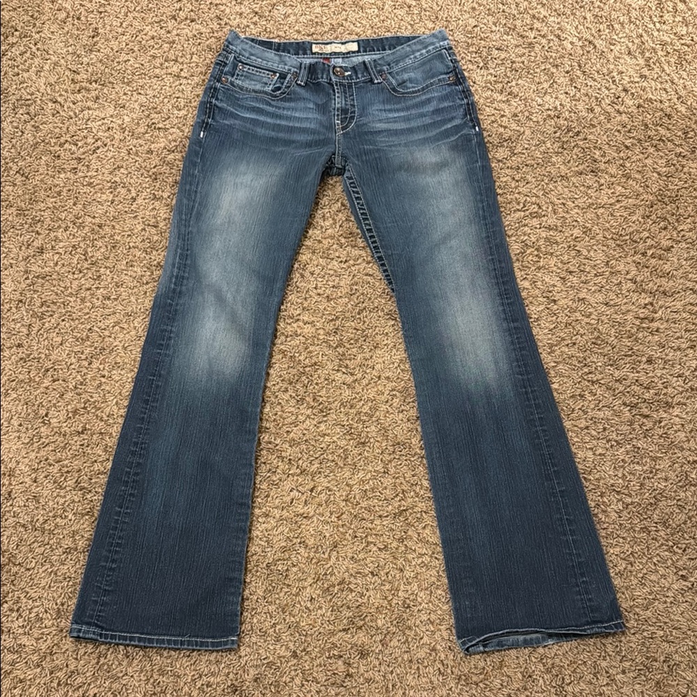 Blue Flare Wide Leg Jeans with Faded Wash